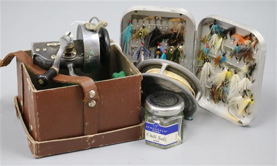 The ALTEX No 1 Mark IV Hardy Bros. reel, one other reel and other fishing equipment